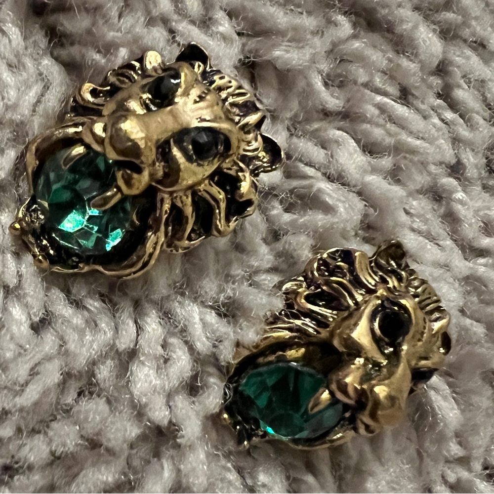 Gold Lion Head Earrings